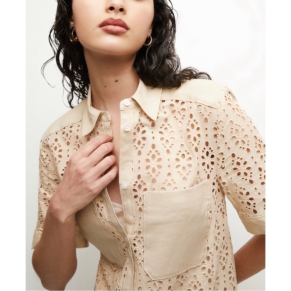 NWOT Veronica Beard Mini Eyelet Short-Sleeve Rafaela Shirt Dress - Picture 4 of 7